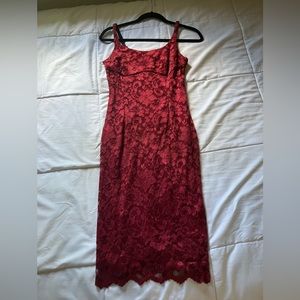 Red lace midi dress